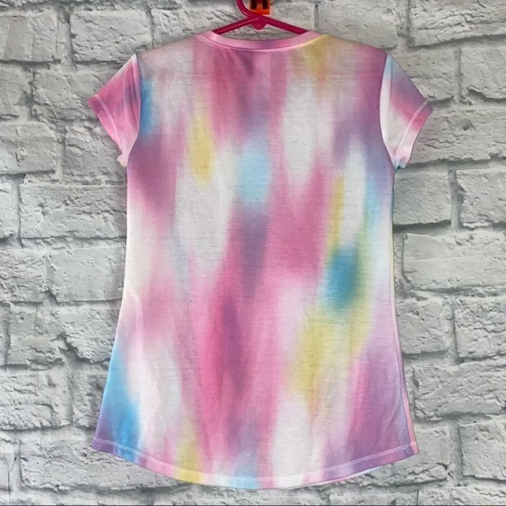 Justice pastel colored just believe in unicorns short sleeve top sz 7 girls